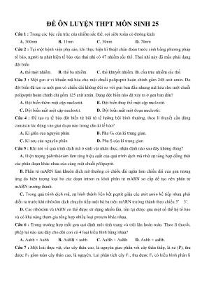 Đề luyện thi THPT Quốc gia môn Sinh học - Đề số 25